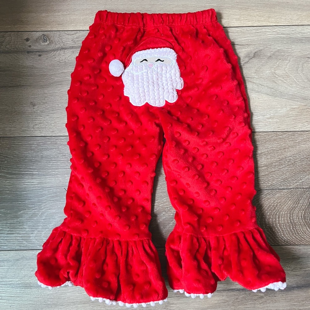 Mud Pie Toddler Girls Santa Christmas Ruffle Hem Red Pants 2T/3T